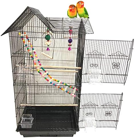 38-Inch Double Roof Top Large Flight Bird Cage with Toys Climbing Ladder Side Nesting Box Doors for Cockatiels Sun Parakeets Conures Aviary Budgie Finch Lovebird Canary Pet Bird Travel Cage