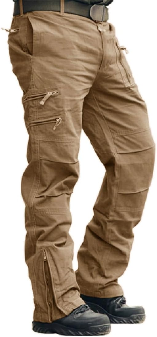 CRYSULLY Mens Tactical Cargo Pants Ripstop Cotton Military Hiking Work