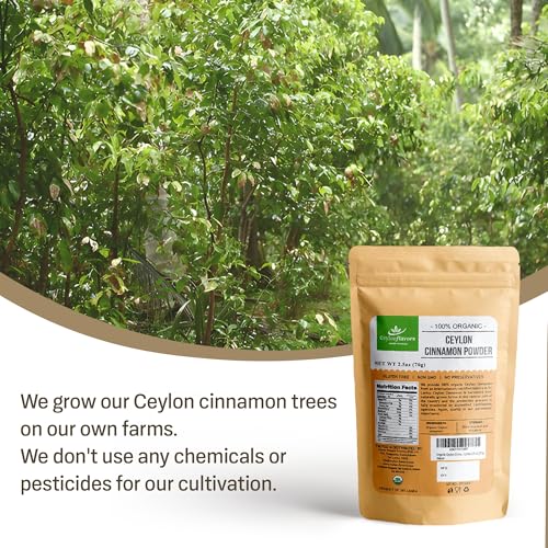 Ceylon Flavors Fresh and Pure USDA Certified Organic Ceylon Cinnamon Powder Premium Grade 2.5oz (70g)