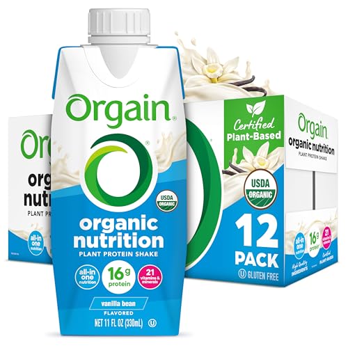 Orgain Organic Nutritional Vegan 16g Protein Shake, Vanilla, 11 oz, 12pk | Ready to drink plant based protein, meal replacement, 21 vitamins & minerals, fruits & vegetables, non-GMO, gluten-free