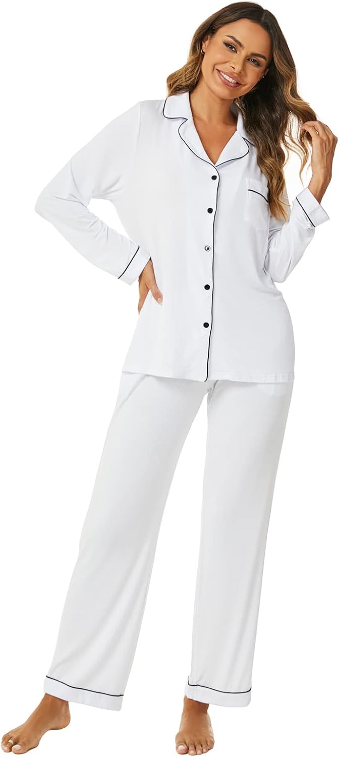 Aamikast Women's Pajama Sets Long Sleeve Button Down Sleepwear Nightwear Soft Pjs Lounge Sets