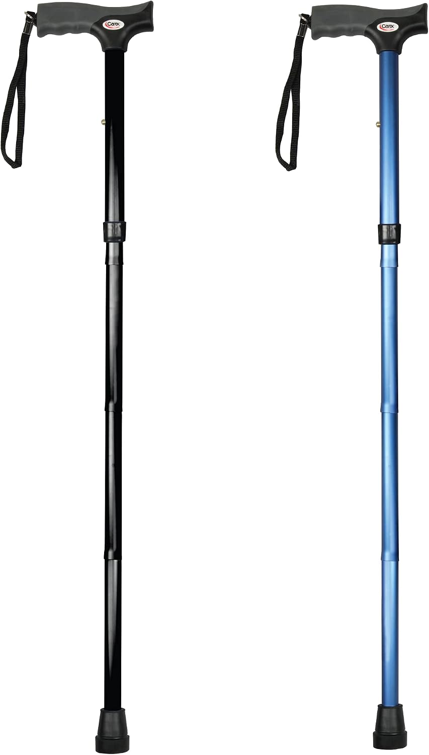 Carex Soft Grip Folding Cane - Foldable Walking Cane For Men and Women - Adjustable Height (33"-37"), Anti-Slip Rubber Tip, Soft Derby Style Ergonomic Handle, Black Cane