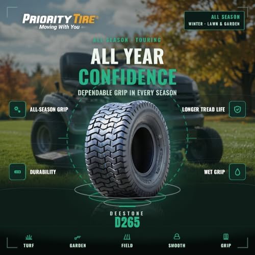 Deestone 1020355 D265 TURF Lawn & Garden Tire - 20X8.00-8 4-Ply | Lawn Mower & Garden Tractor All Season Traction 79A3 Rated 4 Ply Bias Construction