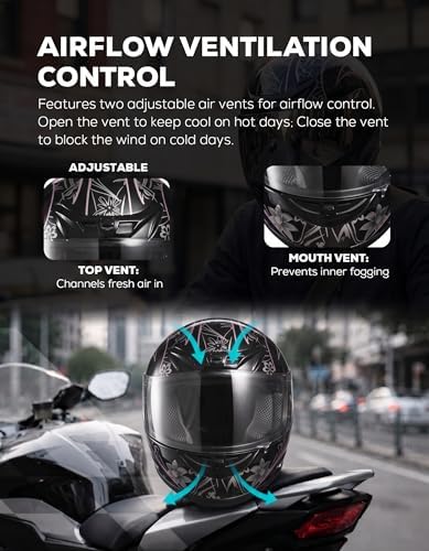 Full Face Motorcycle Helmet Adult ATV Helmet DOT Approved | Ultra-Lightweight, with Anti-Fog Visor, Breathable Liner, For Street Bike