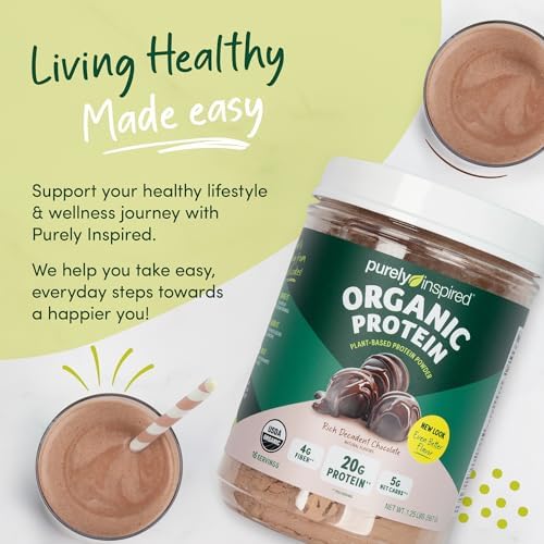 Purely Inspired Plant-Based Protein Powder for Men & Women, Rich Decadent Chocolate (16 Servings) - Vegan & Organic - 20g of Pea Protein Powder for Smoothies & Shakes - Dairy-Free, & Gluten-Free