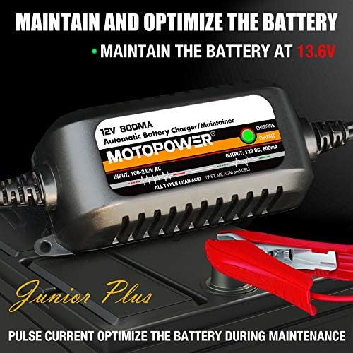 MOTOPOWER MP00205C 12V 800mA Automatic Battery Charger, Battery Maintainer, Trickle Charger, and Battery Desulfator