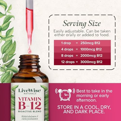 Organic Vitamin B12 1000 mcg Sublingual Liquid Drops, Unflavored, 2 oz | Methylcobalamin & Adenosylcobalamin, Bioactive Blend for Energy, Clarity & Focus, Vegan, Non-GMO, For Adults, 1 Year+ Supply