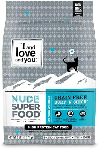 I and love and you Nude Super Food Dry Cat Food - Turkey + Chicken - Grain Free, High Protein, No Fillers, Superfoods, 5lb Bag