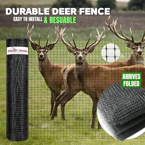 OldMacDonald Deer and Animal Fence Barrier Netting (55gr/sq m.) 7.5' x 330' (2.3m x 100m) (mesh 19x19mm) - Folded for Shipping