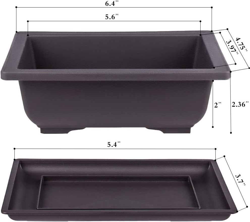 MUZHI 6PCS/Pack Retro Style Basin Plastic Flower Pot 6.5 Inch Flower Bonsai Tree Plant Bowl Nursery Pots Maceta Cuadrada Simulational Purple Sands Pots with Tray Rectangle Small