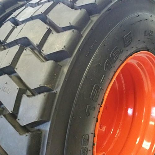 Set of Four (4) 12-16.5 ROAD CREW RS102 14 PLY Skid Steer Loader Tire with Orange Color Rims mounted, RS-102