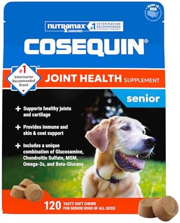 Nutramax Cosequin Dog Joint Supplement for Senior Dogs, Soft Chews, 60ct | Glucosamine + Chondroitin, MSM, Omega-3s, Beta-Glucan, Promotes Skin & Coat, Immune Health, Joint Support for Older Dogs