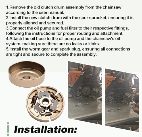 .325" 7T Spur Sprocket Clutch Drum Kit with Oil Pump Fuel Filter Oil Hose Line Worm Gear Spark Plug Compatible with Stihl MS231 MS231C MS251 MS251C
