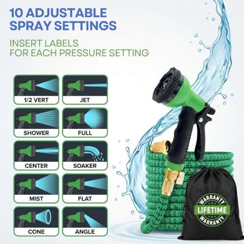 J&B XpandaHose 75ft Expandable Garden Hose, Lightweight, Brass Connectors | Ultra Strong 3750D fabric, 4-layer latex core, expands 3X, kink & leak-resistant, 10-pattern nozzle, storage bag