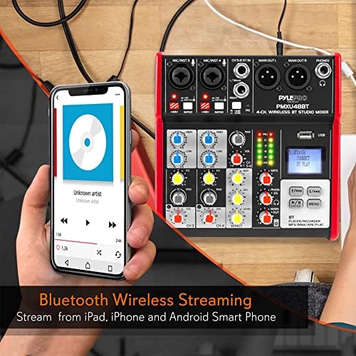 Pyle Studio Audio Sound Mixer Board - 4 Channel Bluetooth Compatible Professional Portable Digital DJ Mixing Console W/USB Mixer Audio Interface