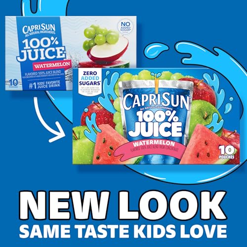 Capri Sun 100% Juice from Concentrate, 10 Pouches Apple Juice, 6 fl oz | for School Lunches and On-the-Go Hydration, All Natural Ingredients, No Artificial Colors, Flavors Or Preservatives