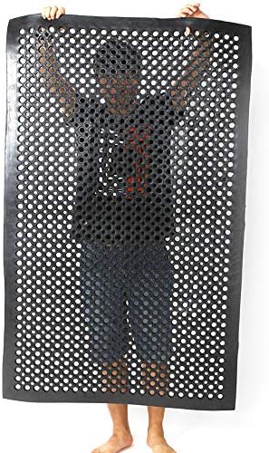 36" x 60" Heavy-Duty Black Commercial Anti-Fatigue Floor Mat Outdoor Indoor Kitchen X Comfort Rug Rubber cart Drainage Excellent Safe Bathroom Home