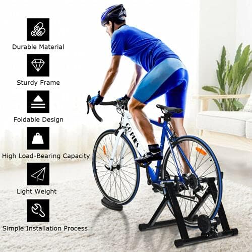 Goplus Bike Trainers for Indoor Riding, Folding Stationary Bike Stand with Magnetic Flywheel for Bicycle Cycling Training