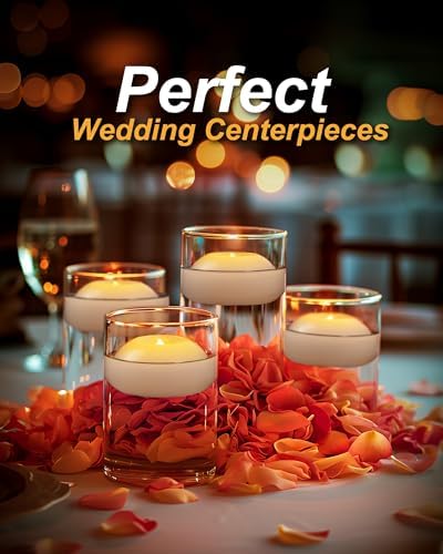 Homemory 3 Inch Flameless Floating Candles, White Real Wax, 100+ Hour, Battery Flickering Waterproof Tealights-Wedding Centerpiece, Engagement