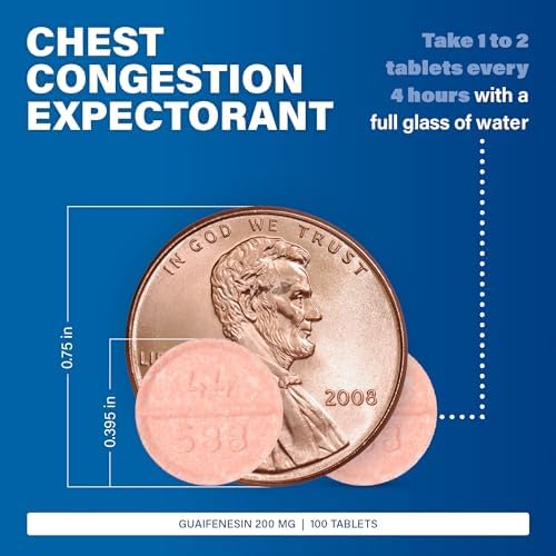 MAJOR Immediate Release Guaifenesin - Relieves Chest Congestion, Thins and Loosens Mucus - 200 mg - 100 Tablets (1 Pack)
