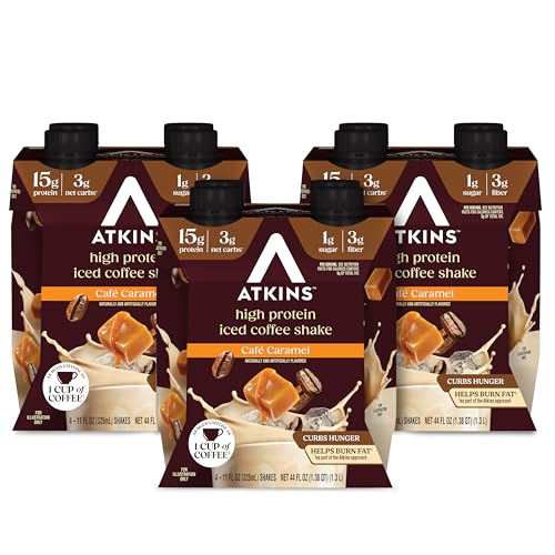 Atkins Café au Lait Iced Coffee Flavored High Protein Shake, Low Sugar and Low Carb, Keto Friendly, Ready to Drink Protein Drink, Gluten Free