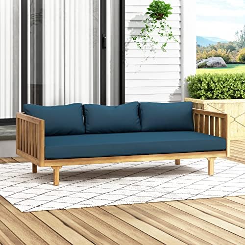 Christopher Knight Home Tina Outdoor 3 Seater Acacia Wood Daybed, Teak Finish, Light Grey