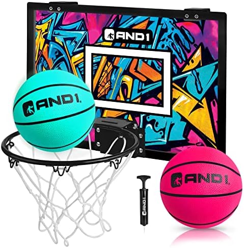 AND1 Over the Door Mini Basketball Hoop: 18x12 Shatterproof Backboard, 2 Mini Basketballs
