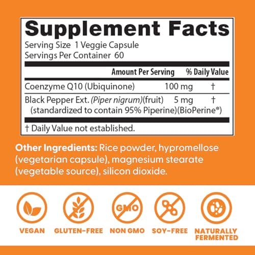 Doctor's Best High Absorption CoQ10 with BioPerine Supplement - Coenzyme Q10 Caps for Heart Health & Antioxidant Support, CoQ10 100mg for Women & Men, Non GMO, Naturally Fermented - 120 Veg Capsules