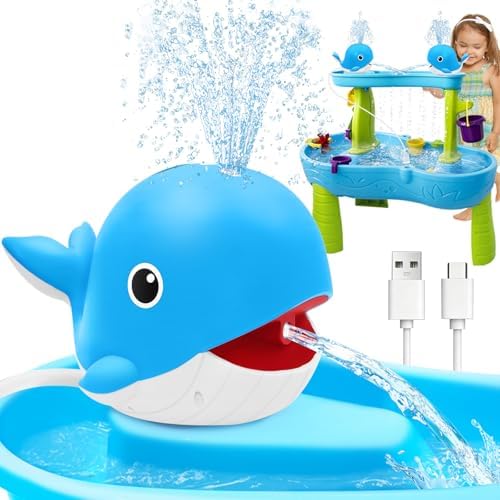 Infowush Water Table Pump, Rechargeable Water Pump for Water Table, Blue | Whale Pump with Sprinkler, 3.5 Hours Non-Stop Fun, Summer Outdoor Water Toys, Outside Water Play Table Accessories for Kids