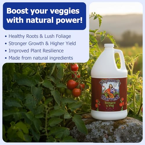 Neptune’s Harvest Organic Tomato & Vegetable Plant Fertilizer (2-4-2) - Liquid Plant Food w/Fresh Fish, Seaweed, Molasses, Yucca Extract, & Humic Acids - for Vegetable Garden (Gallon)