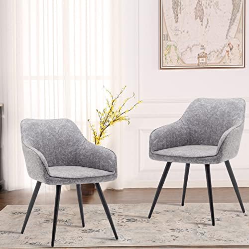 annjoe Faux Leather Accent Arm Chairs for Living Room Leisures/ Upholstered Chair with Metal Legs Set of 2 for Home Kitchen Office Bistro Cafe, Brown
