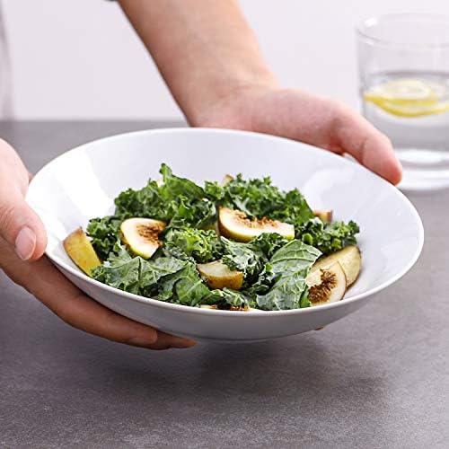Y YHY 9" Pasta Bowls, 40oz Large Salad Bowls Set of 6, Wide Shallow Ceramic Bowls for Serving Soup, White Dinner Plates Set for Kitchen