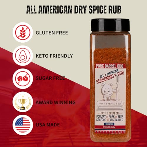 Pork Barrel BBQ All-Purpose BBQ Seasoning & Rub | Sugar-Free, Gluten-Free, MSG-Free | All American BBQ Seasoning for Chicken, Beef & Pork – 22oz Jar