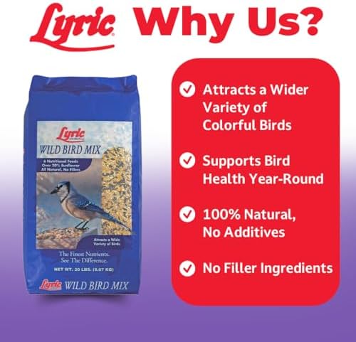 Lyric Wild Bird Mix - Includes Corn, Nuts, and Wild Bird Seed for Outside Feeders, Attracts Doves, Jays and Many More, 40 lb Bag | Includes corn