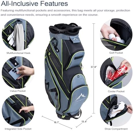 14-Way Golf Cart Bag with Organizer Divider | Full-Length Dividers, Rain Cover Included, Easy-Carry Handles, Club Organization, Cart Compatible