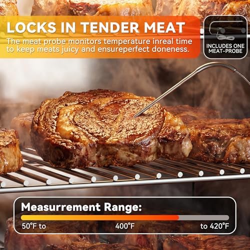 Electric Pellet Smoker with Rainproof Cover & Meat Probe, Vertical Pellet Smoker Grill with LED Display Temperature Control, 616 Sq.in