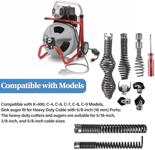 10 Pcs Drain Snake Drill Attachment, Cutter and Auger Set, Compatible with RIDGID K-400 C-4 C-6 C-7 C-8 and C-9 Drain Cleaning Machine