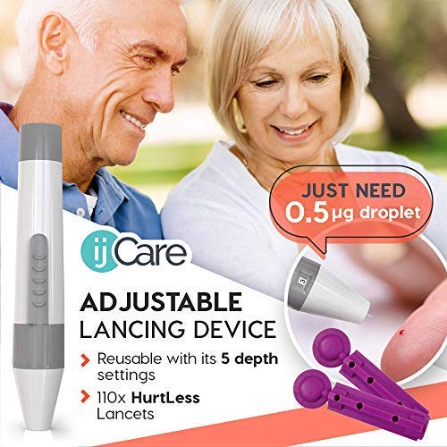 Oh’Care Lite Blood Sugar Test Kit – Blood Glucose Meter with Strips and Lancets, Lancing Device, Log