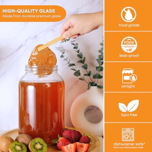 1 Gallon Glass Jar with Lid | Wide Mouth Container for Fermentation | Heavy-duty Large Glass Jar with Lid for kombucha, pickling and food storage | Glass Jars with Airtight Lid design