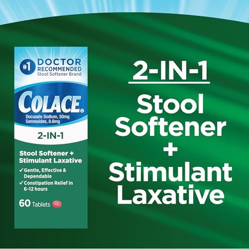 Colace 2-in-1 Stool Softener Plus Stimulant Laxative Tablets, 60 Count