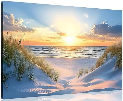TutuBeer 3 Panel Beach Canvas Wall Art for Home Decor Blue Sea Sunset White Beach Painting the Picture Print on Canvas Seascape the Pictures for Home Decor Decoration,Ready to Hang
