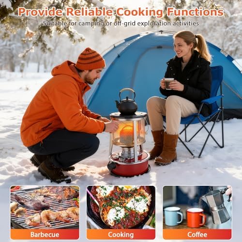 Kerosene Heater, 2 in 1 Portable Kerosene Heater & Stove, 9000 BTU, No Electricity Required, Use for Camping, Hunting, Cooking, Home, Garage