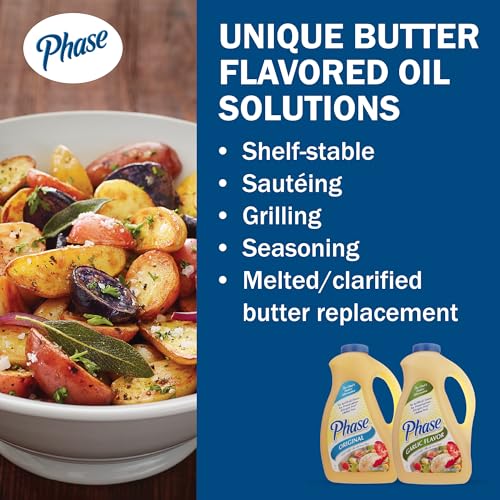 Ventura Foods Phase Garlic Flavor Liquid Butter Alternative, 1 Gallon Jug | Dairy-Free & Vegan Vegetable Oil for Sautéing, Grilling, and Popcorn