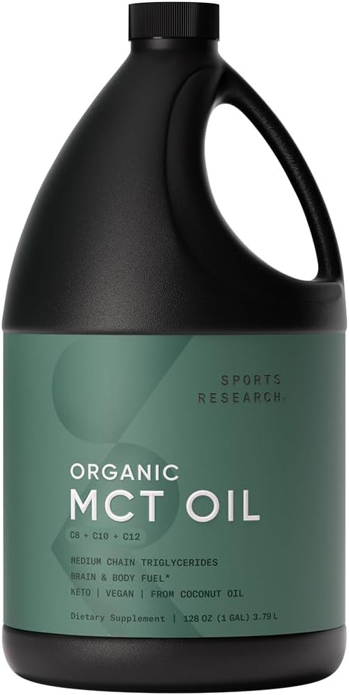 Sports Research® Organic Coconut MCT Oil 32oz, Unflavored | Brain & Body Fuel | Great in Keto Coffee & Protein Shakes | Vegan, Keto, Non-GMO - 63 Servings