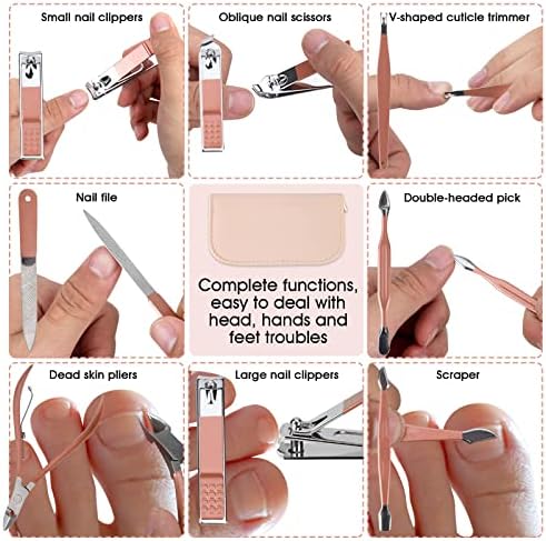 Nail Clippers & Beauty Tool Portable Set, Rose Gold Manicure Set, 12 in 1.