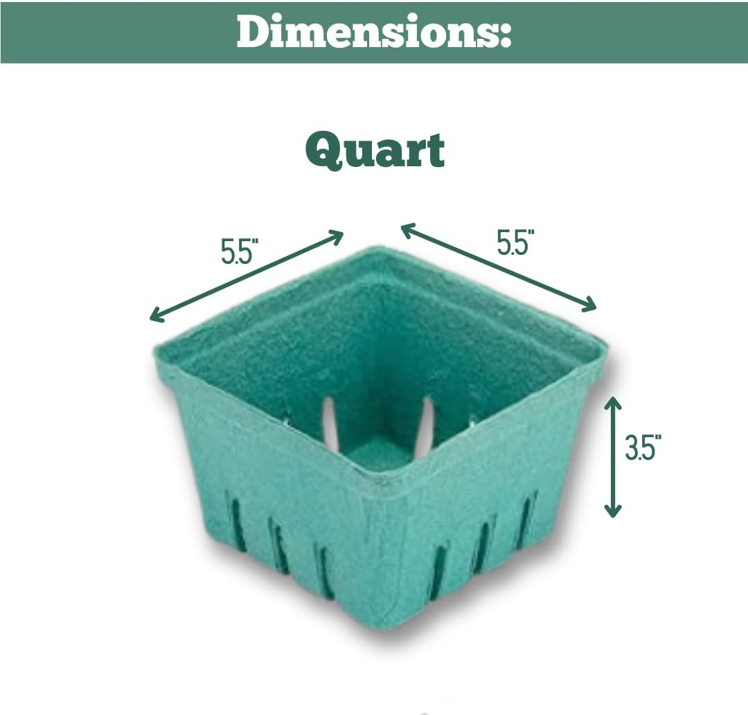 42 Pack QUART Green Molded Pulp Fiber Berry/Produce Vented Baskets for Fruit and Vegetable