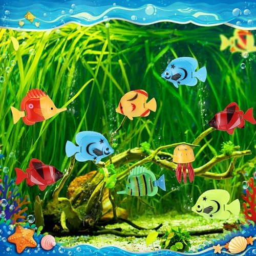 Weewooday 20 Pcs Artificial Moving Fishes Plastic, Random Fish