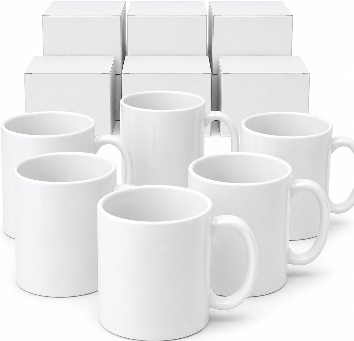 36 Pack Sublimation Mugs 11oz White Blank Ceramic Coffee Mugs with Individual White Boxes, AAA Grade with Premium Coating for Heat Press DIY