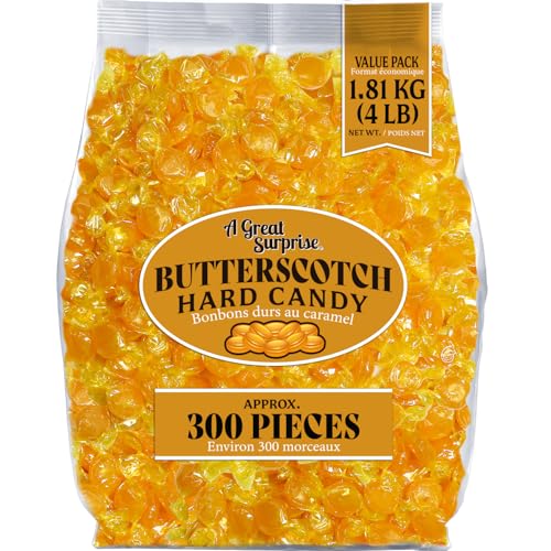 Butterscotch Hard Candy 4 lb Bulk Individually Wrapped | Classic Discs Treats Butterscotch Candy Discs Buttons Classic Creamy & Old Fashioned