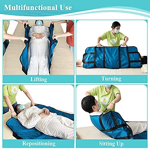 NEPPT Positioning Pad Draw Sheet Patient Transfer Board Lift Sheet Slide Protective Hospital Bed Mat with Handles for Incontinence, Bariatric, Elderly - Reusable & Washable (Blue-39" x 46")
